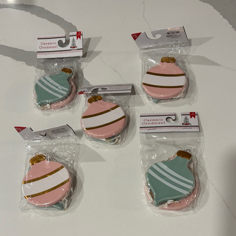 Target Ceramic Ornaments - 5 packs of 2 each…Pink, Mint Green, White & Gold..NWT